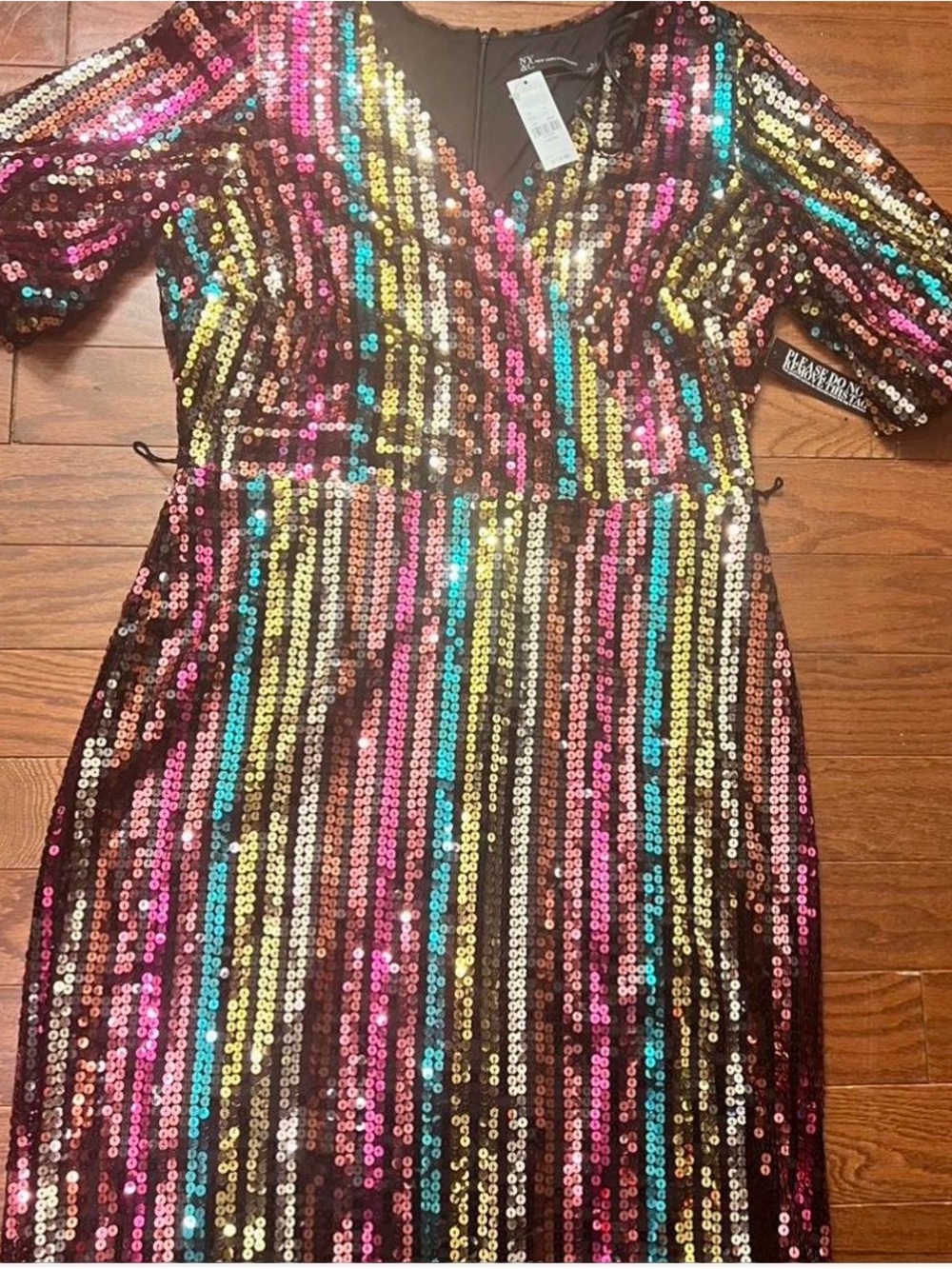 New York & Company Multicolor Sequin Wrap-Style Cocktail Dress - Picture 6 of 6